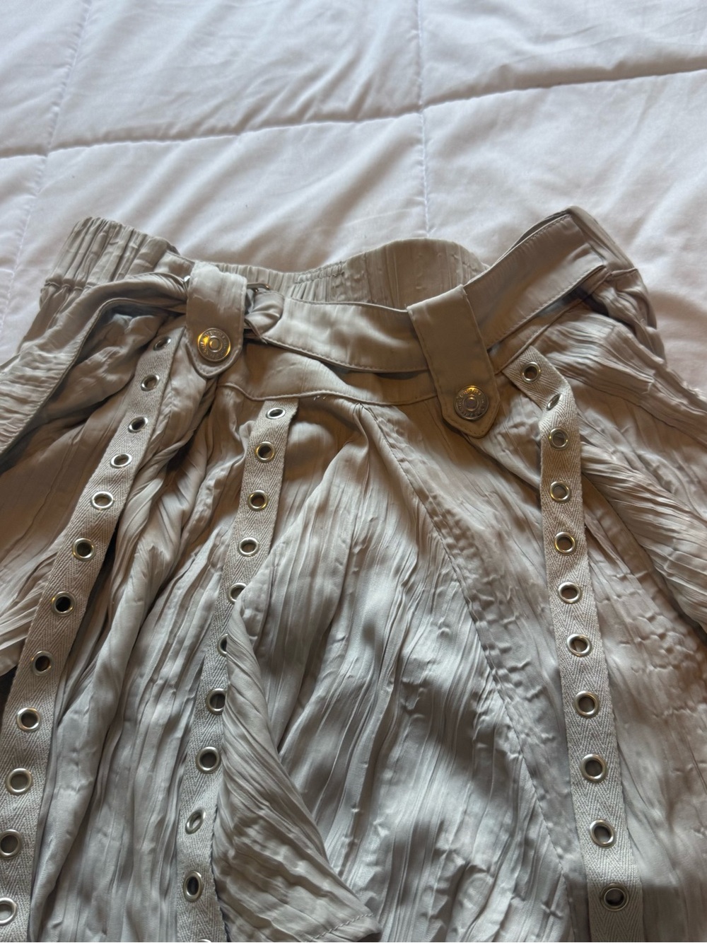 Free People Light Gray Layered Mini Skirt with Belt Detail - Picture 4 of 6